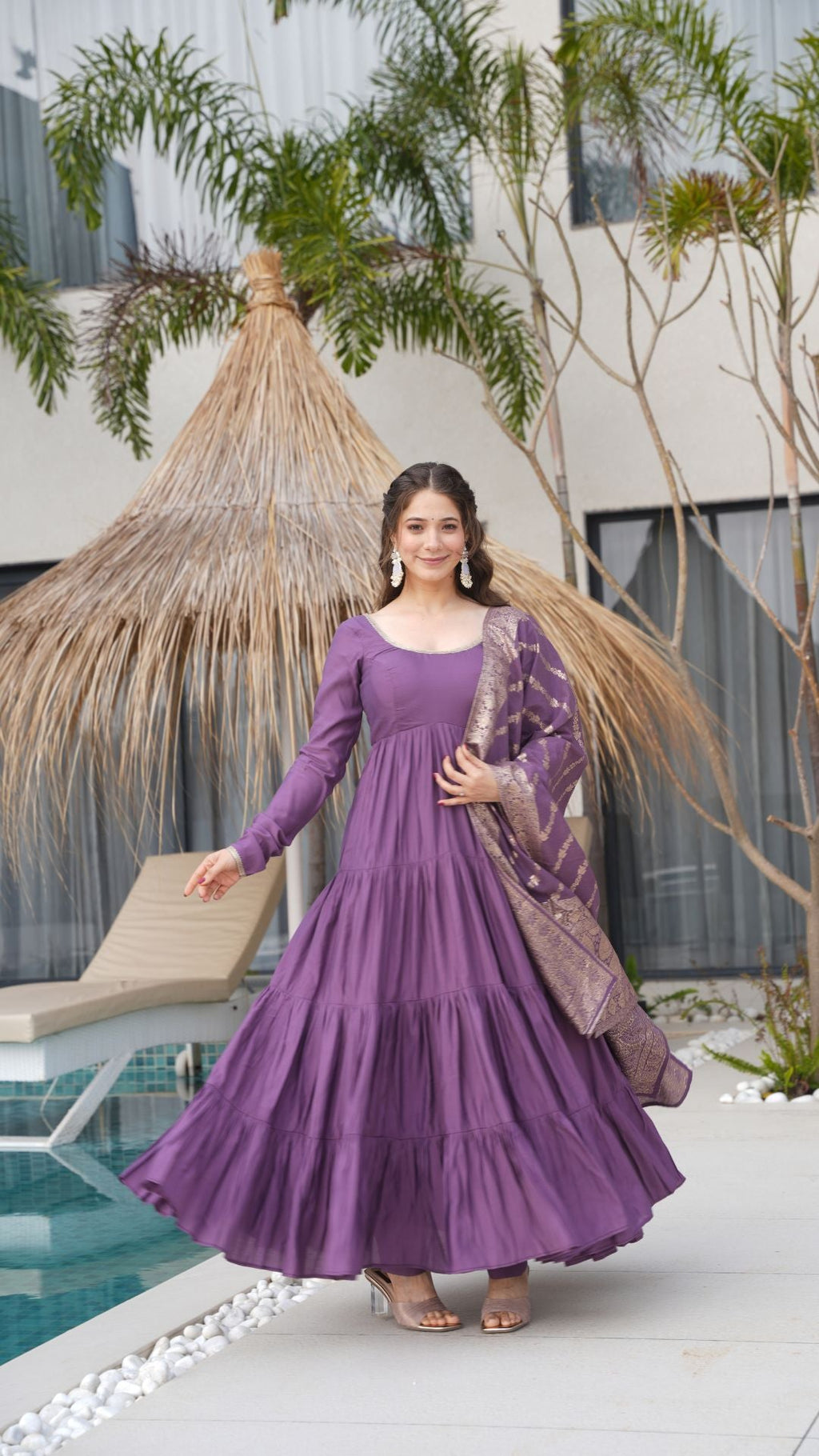 Premium Quality  Roman Silk Gown Anarkali Suit Set