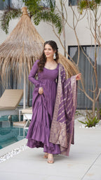 Premium Quality  Roman Silk Gown Anarkali Suit Set