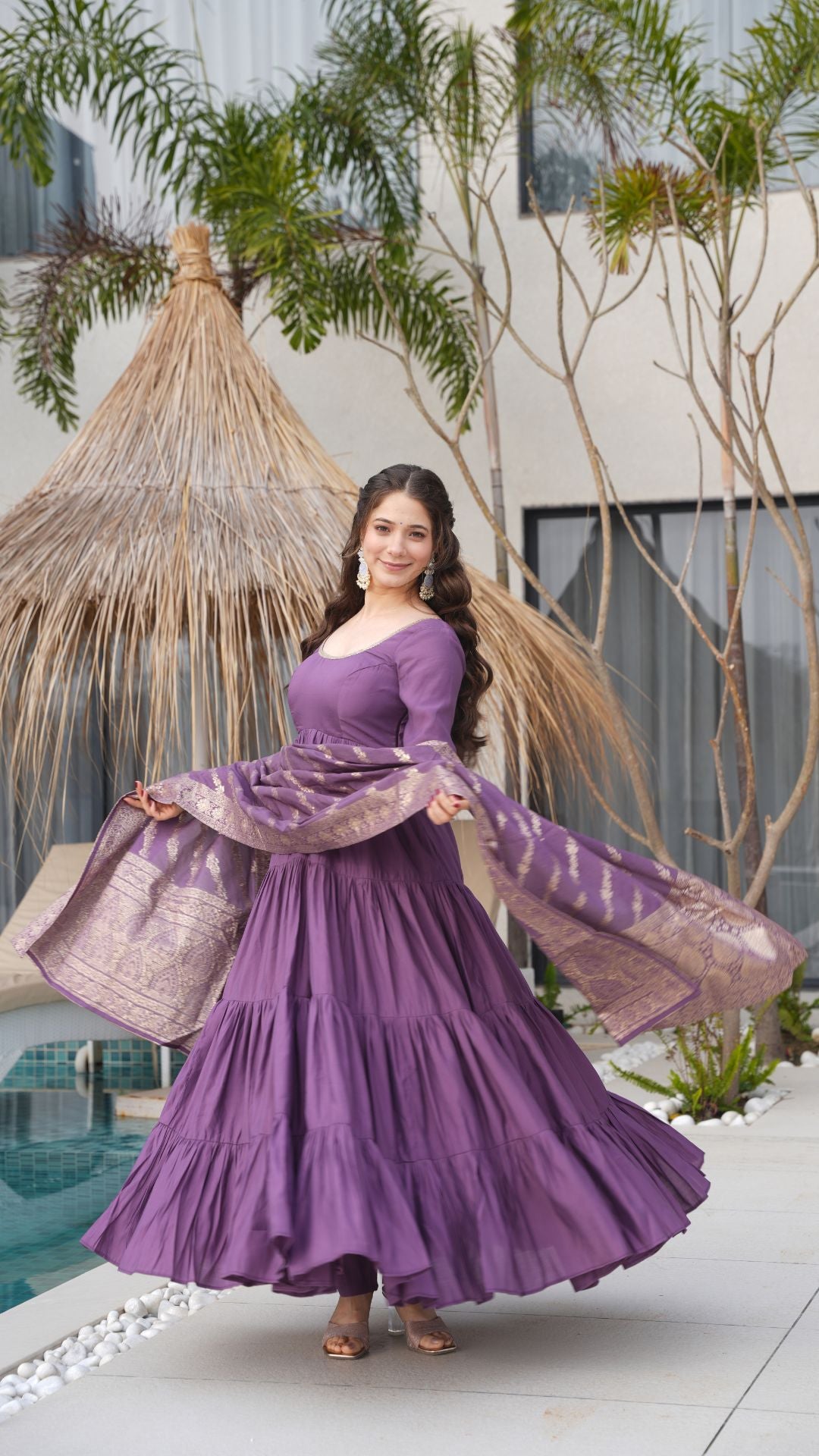 Premium Quality  Roman Silk Gown Anarkali Suit Set