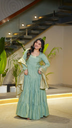 Premium Quality  Roman Silk Gown Anarkali Suit Set