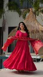 Premium Quality  Roman Silk Gown Anarkali Suit Set