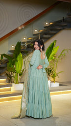 Premium Quality  Roman Silk Gown Anarkali Suit Set