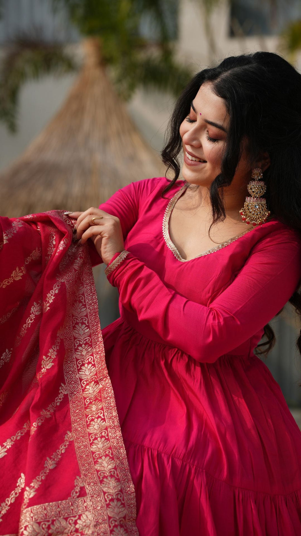 Premium Quality  Roman Silk Gown Anarkali Suit Set