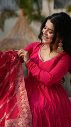 Premium Quality  Roman Silk Gown Anarkali Suit Set