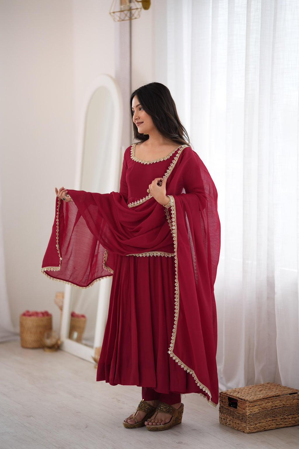 Maroon Trendy Anarkali Suit Set