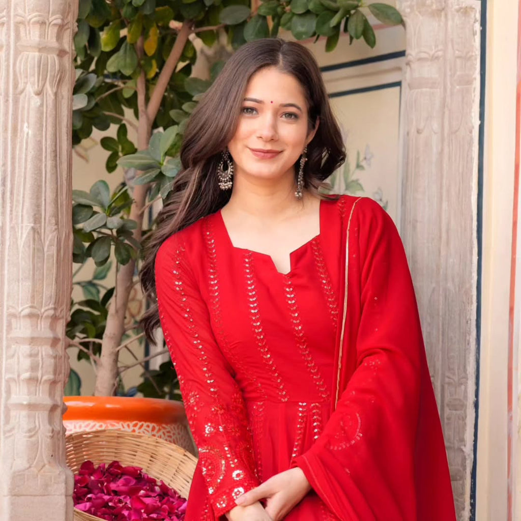 Mehrooni Red Karva Chauth Special Suit Set