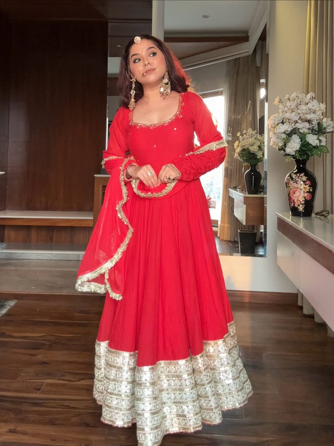 Maharani Red Karva Chauth Special Anarkali Suit Set