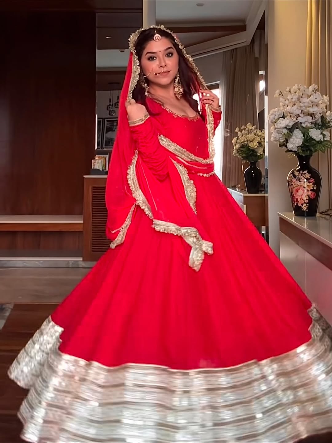 Maharani Red Karva Chauth Special Anarkali Suit Set
