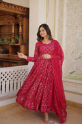 RANI & WINE  EMBROIDERED GEORGETTE ANARKALI  SUIT SET