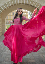 Pink Coloured Party Wear Gown 9122