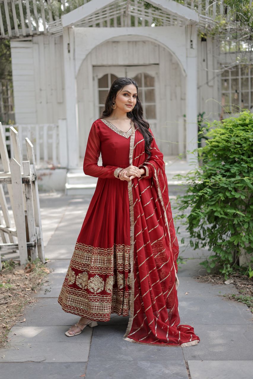 Sandhiya Red Premium Quality Anarkali Suit Set