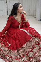 Sandhiya Red Premium Quality Anarkali Suit Set