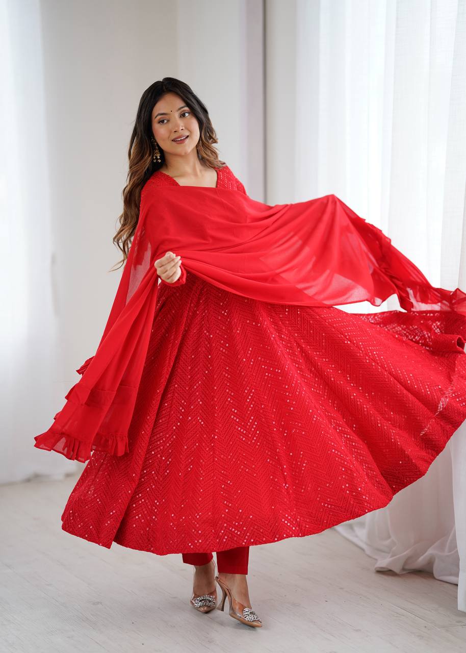 Red Coloured Designer Anarkali Suit