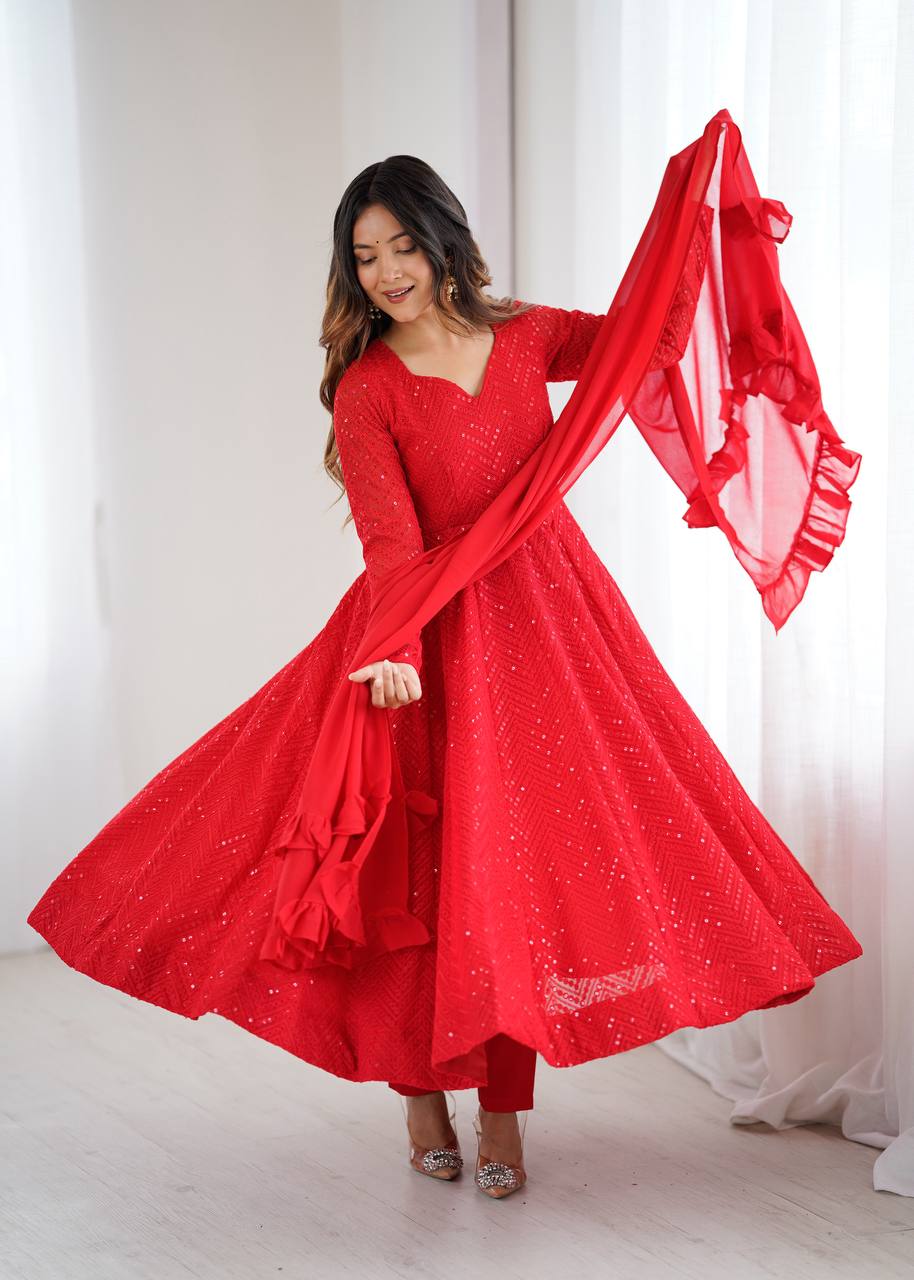 Red Coloured Designer Anarkali Suit