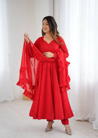 Red Coloured Designer Anarkali Suit