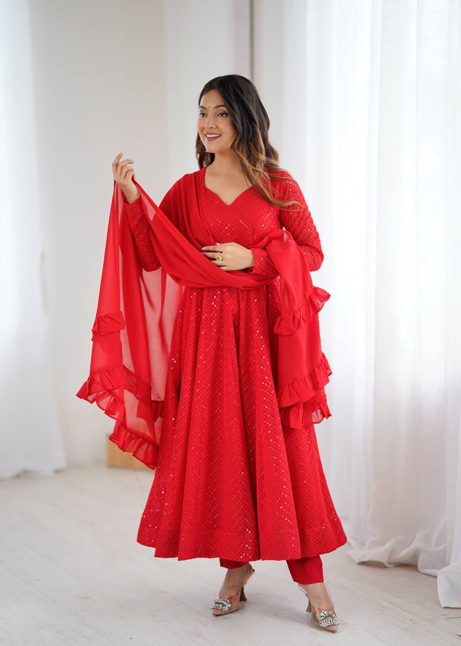 Red Coloured Designer Anarkali Suit