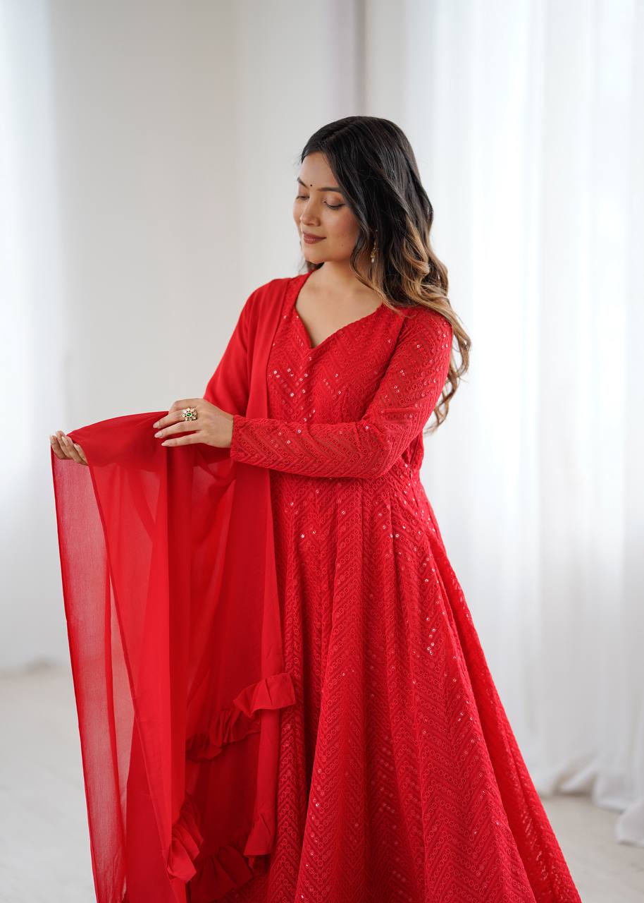Red Coloured Designer Anarkali Suit