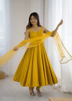 Kishika Yellow Color Anarkali Suit Set [Sleeves Fabric Attached]