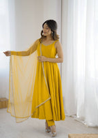 Kishika Yellow Color Anarkali Suit Set [Sleeves Fabric Attached]