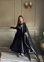 Noor Black Heavy Embroidered Koti  Designer Anarkali Set