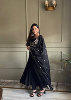 Noor Black Heavy Embroidered Koti  Designer Anarkali Set