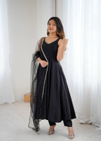 Kiyara Black Color Anarkali Suit Set [Sleeves Fabric Attached]