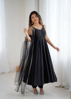 Kiyara Black Color Anarkali Suit Set [Sleeves Fabric Attached]