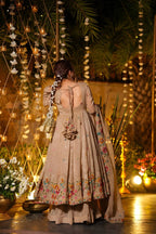 Beige Shades Crunchy Silk Anarkali Plazo Suit Set