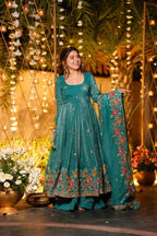 Beige Shades Crunchy Silk Anarkali Plazo Suit Set