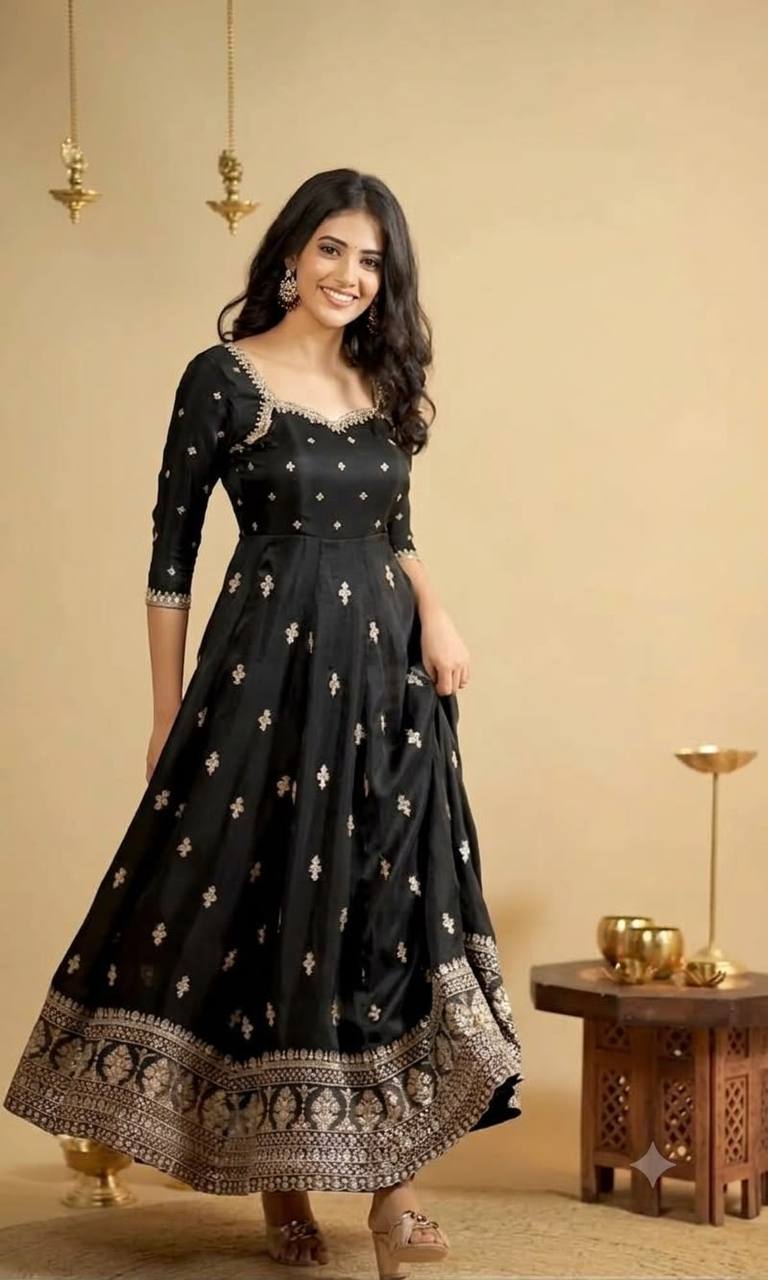 Black Cosmo Slit Anarkali Premium Suit Set