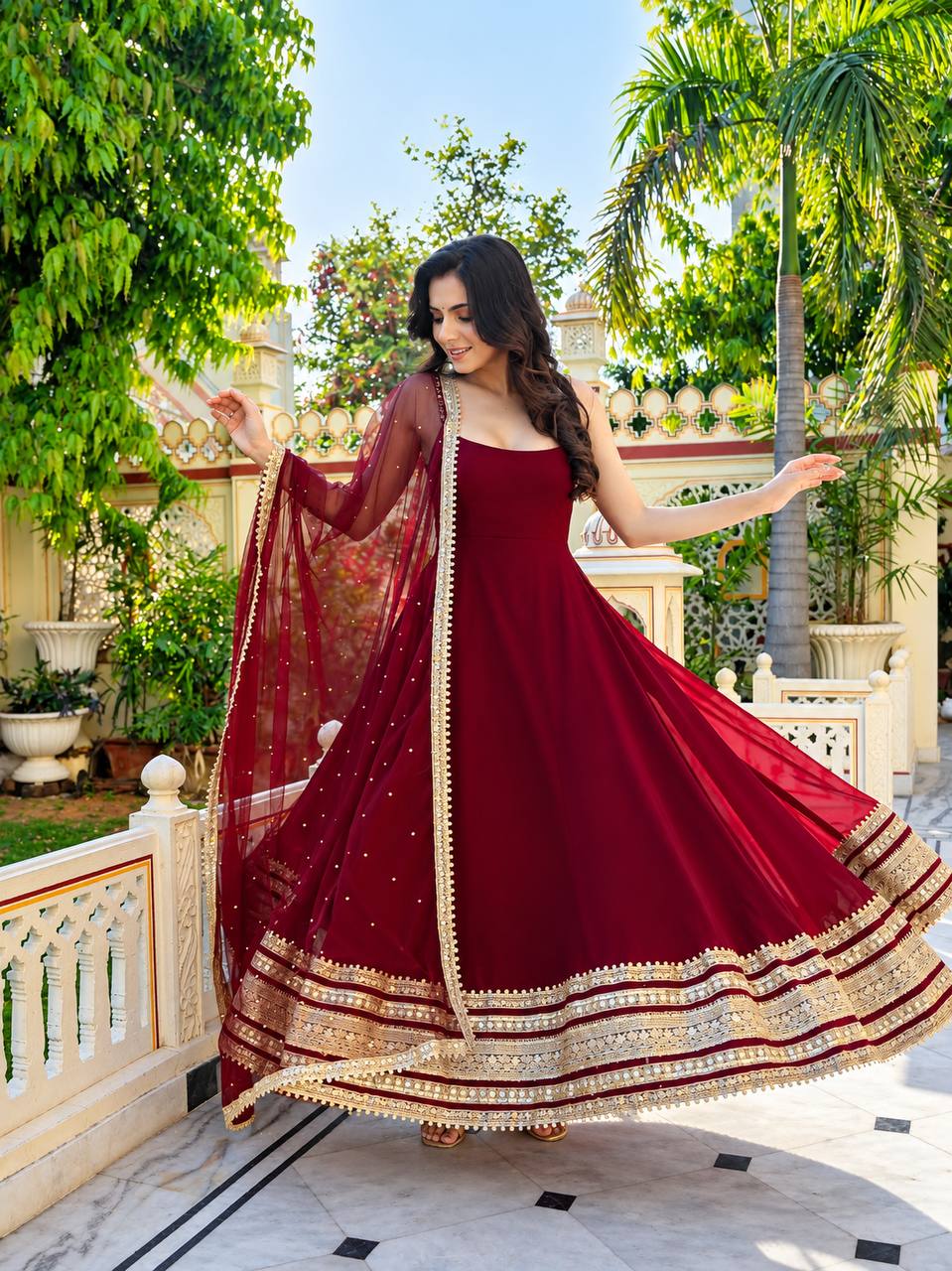 Aaradhya Faux Blooming Zari Sequins Anarkali Suit Set