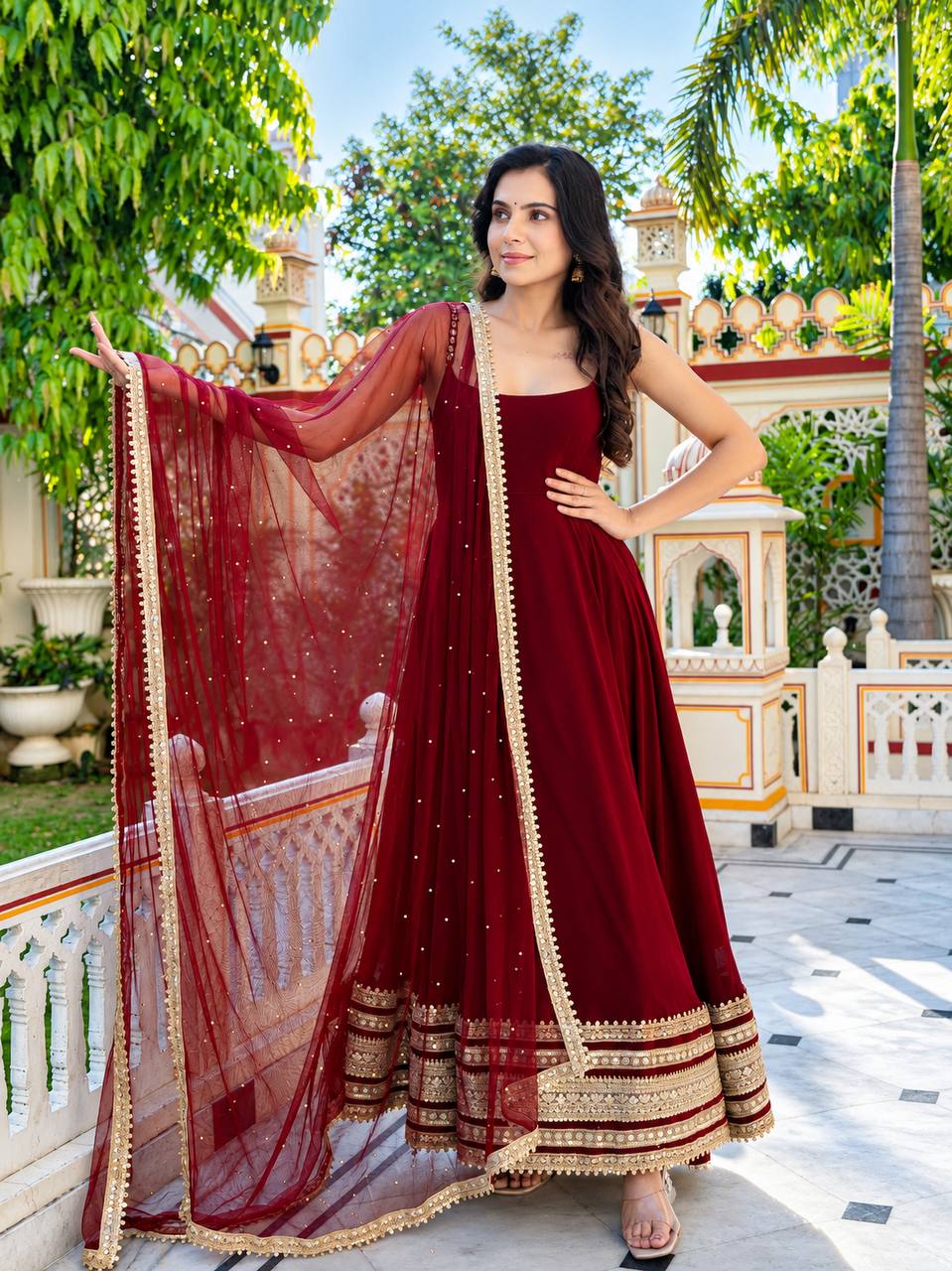 Aaradhya Faux Blooming Zari Sequins Anarkali Suit Set