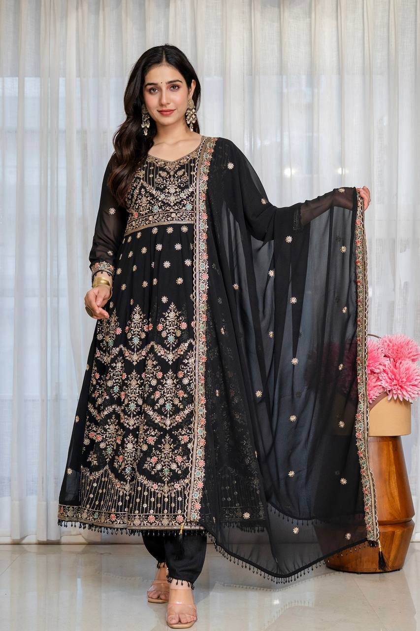 Noir Elegance Designer  Anarkali with Dupatta Suit Set