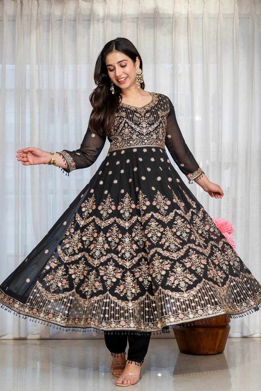 Noir Elegance Designer  Anarkali with Dupatta Suit Set
