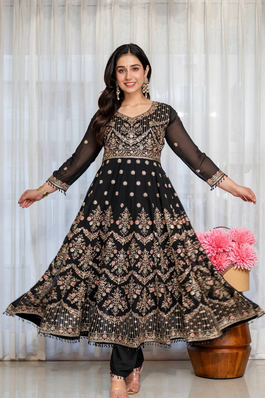 Noir Elegance Designer  Anarkali with Dupatta Suit Set