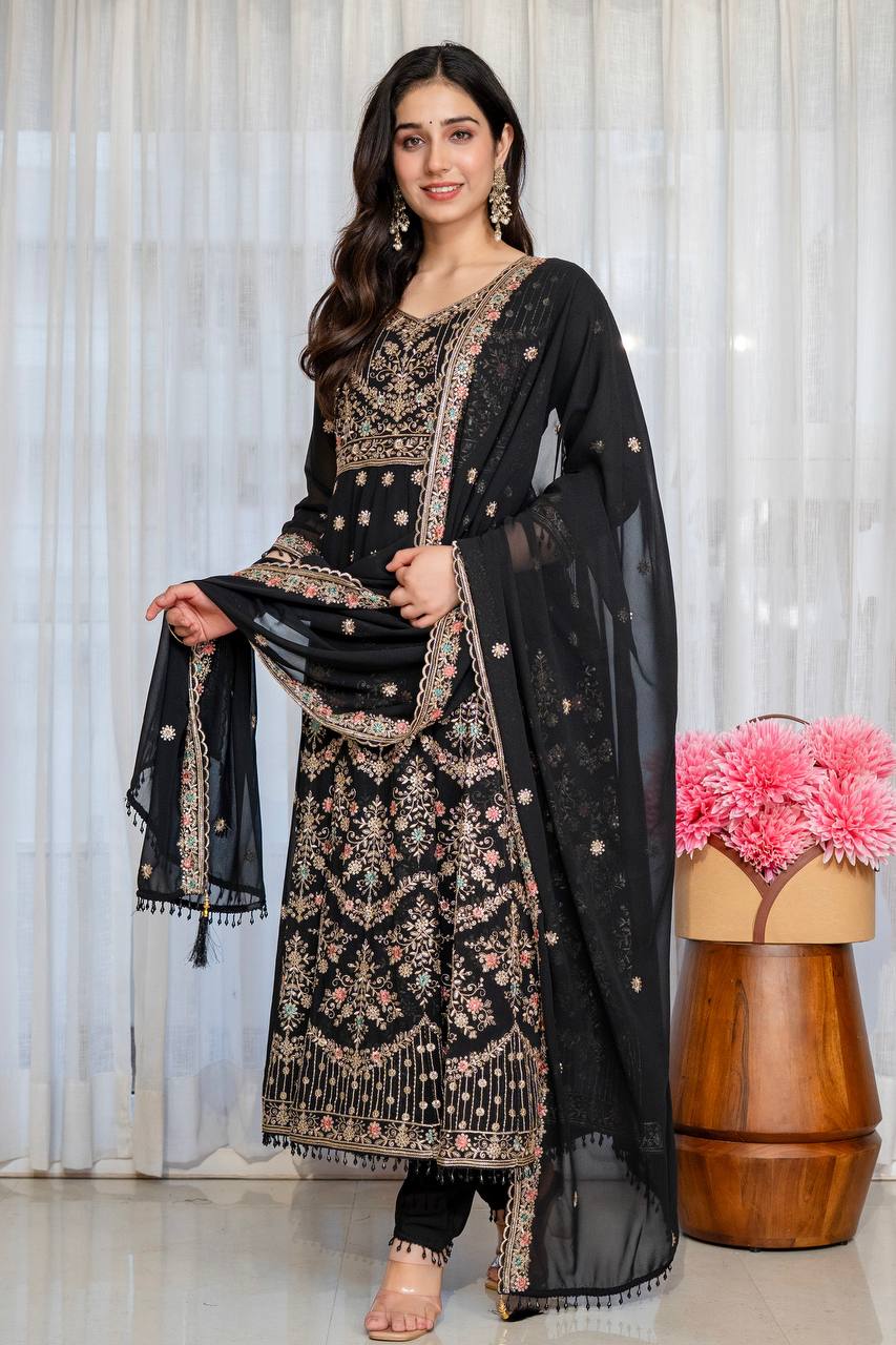 Noir Elegance Designer  Anarkali with Dupatta Suit Set