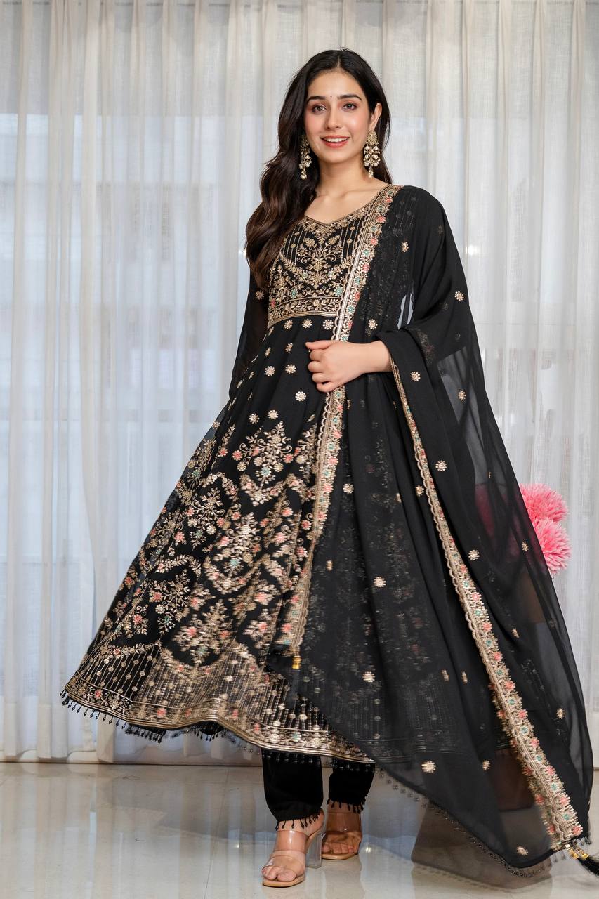 Noir Elegance Designer  Anarkali with Dupatta Suit Set