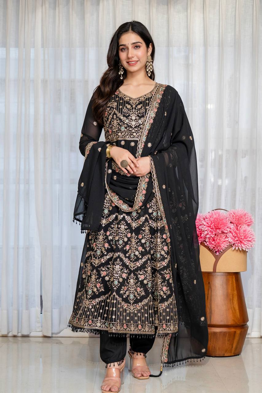 Noir Elegance Designer  Anarkali with Dupatta Suit Set