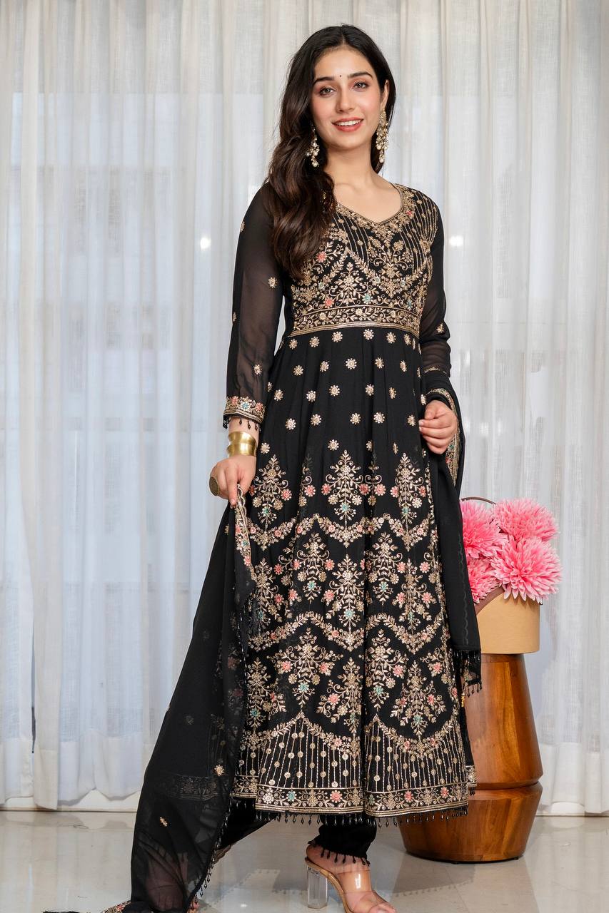 Noir Elegance Designer  Anarkali with Dupatta Suit Set