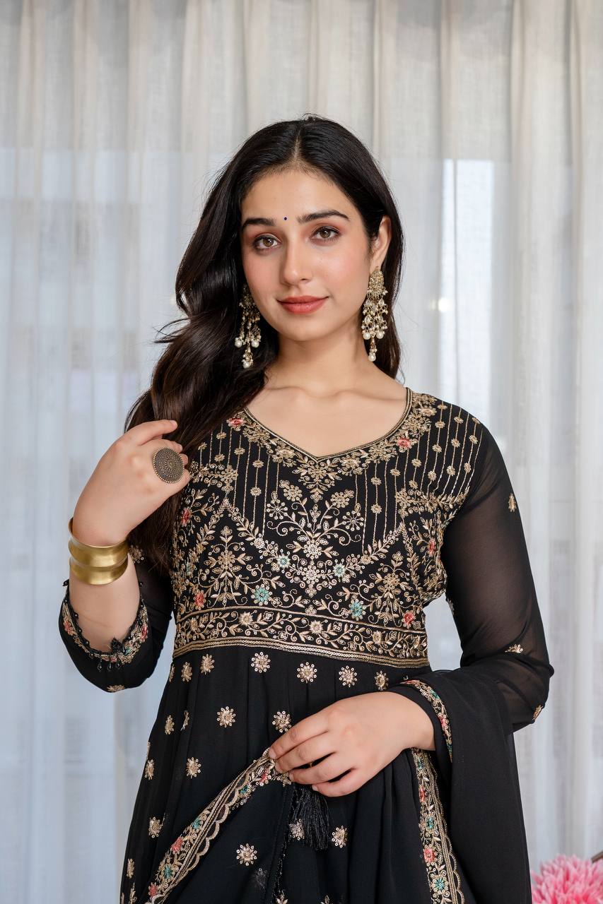 Noir Elegance Designer  Anarkali with Dupatta Suit Set