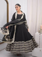 Nusrat Noor Black Color Embroidered Work Anarkali Suit Set