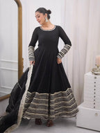 Nusrat Noor Black Color Embroidered Work Anarkali Suit Set