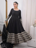 Nusrat Noor Black Color Embroidered Work Anarkali Suit Set
