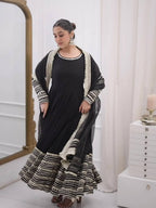 Nusrat Noor Black Color Embroidered Work Anarkali Suit Set