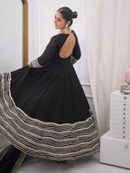 Nusrat Noor Black Color Embroidered Work Anarkali Suit Set