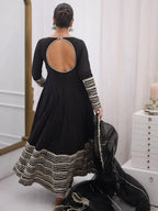 Nusrat Noor Black Color Embroidered Work Anarkali Suit Set
