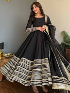 Nusrat Noor Black Color Embroidered Work Anarkali Suit Set