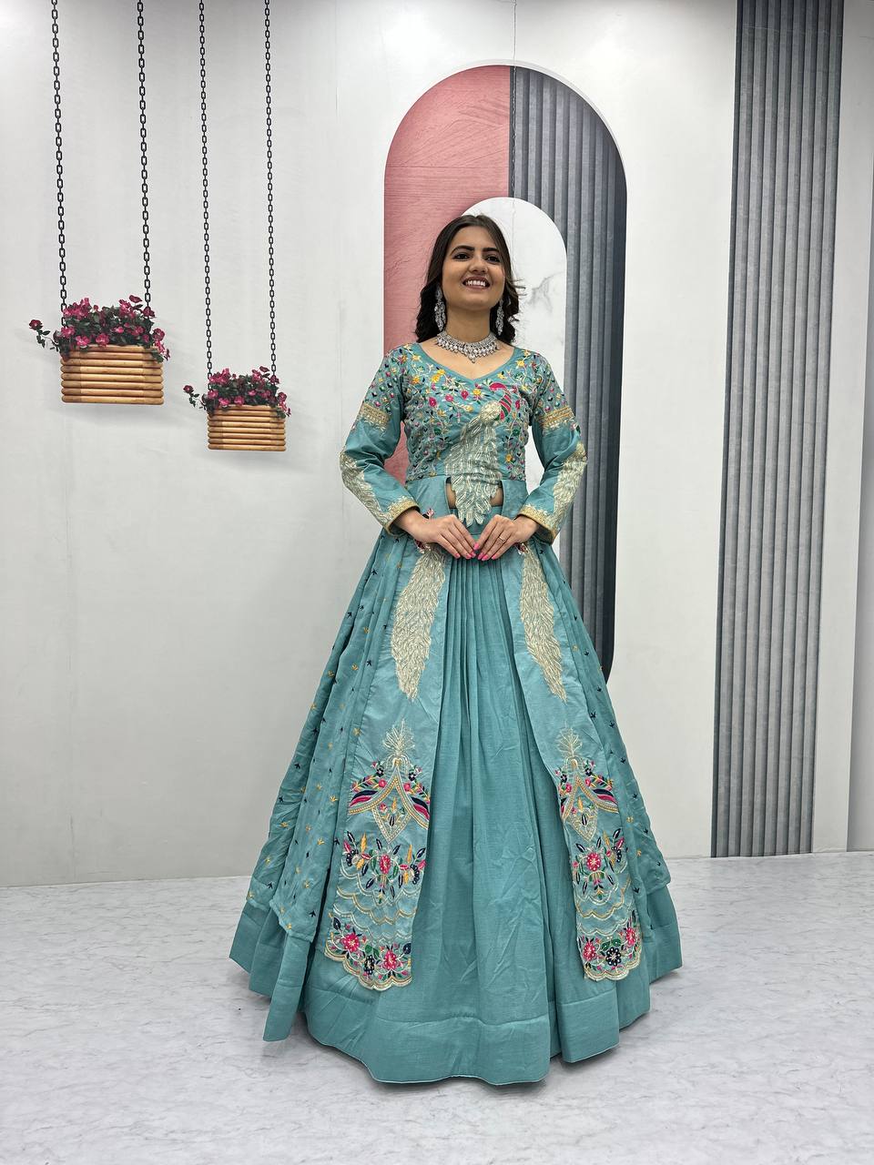 Premium Quality Heavy Traditional Crop Top with Shrug With Color