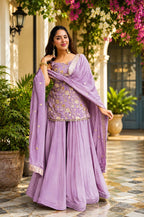 Aarohi's Lavender Diamond Silk  Sharara Suit Set