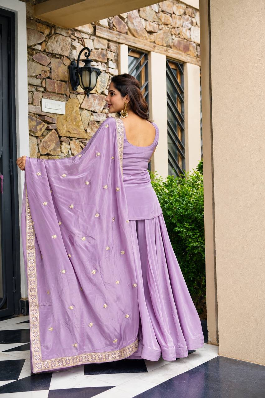 Aarohi's Lavender Diamond Silk  Sharara Suit Set